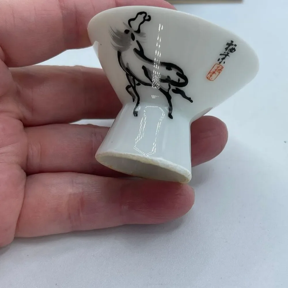 VTG Jingdezhen porcelain sake cup hand painted black horse